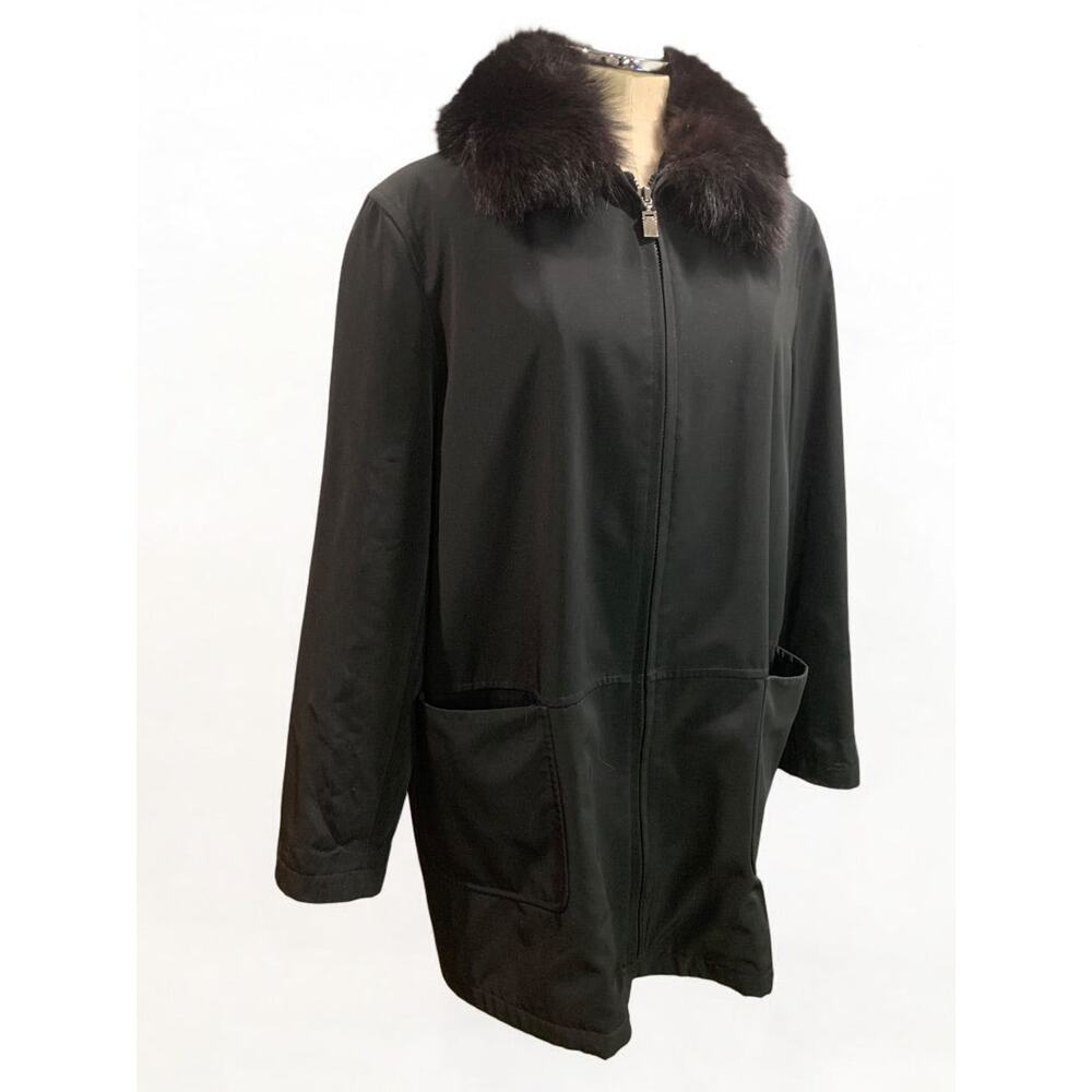 Large Fleet Street Womens Black Zip Up Jacket Fox Fur Removable Collar Water